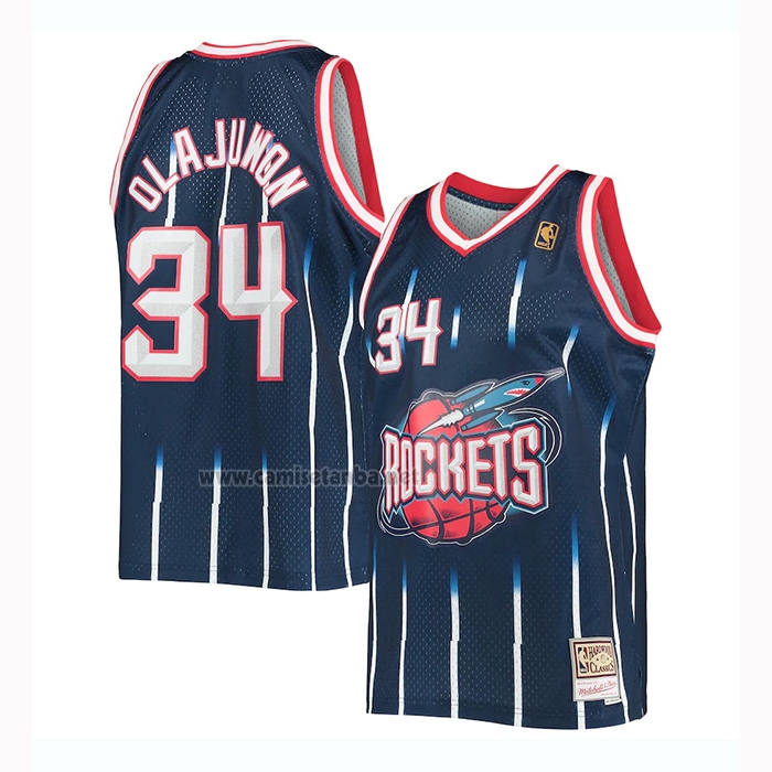 Camiseta Houston Rockets Hakeem Olajuwon #34 Mitchell & Ness Azul